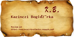 Kazinczi Boglárka névjegykártya